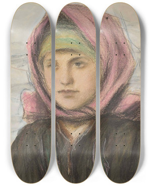 Triptych art skateboard deck of Teodor Axentowicz Highlander Woman by Teodor Axentowicz (1859-1938)