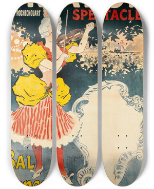 Triptych art skateboard deck of Georges Meunier Trianon 80 Bd Rochechouart Spectacle Bal Concert by Georges Meunier (1869-1942)
