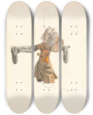 Triptych art skateboard deck of Christen Dalsgaard Et Fugleskrmsel_2 by Christen Dalsgaard (1824-1907)