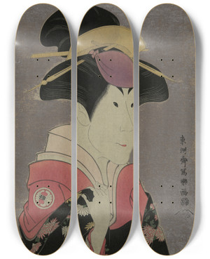 Triptych art skateboard deck of Tshsai Sharaku Segawa Tomisabur As Yadorigi Wife Of Ogishi Kurando by Toshusai Sharaku (1794-1795)