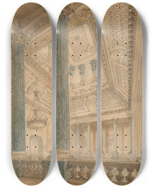 Triptych art skateboard deck of Sir Richard Westmacott Interior Of Lancaster House by Sir Richard Westmacott