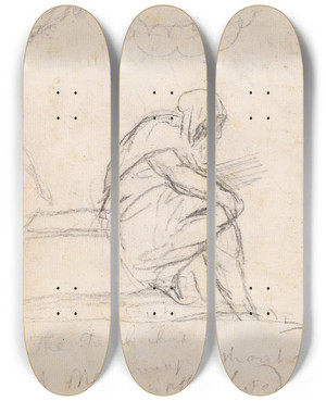 Triptych art skateboard deck of Sir Joshua Reynolds Hooded Figure Seated by Sir Joshua Reynolds (1723-1792)