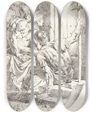 Triptych art skateboard deck of Leendert Van Der Cooghen Siddende Romersk Soldat by Leendert van der Cooghen (1610-1681)