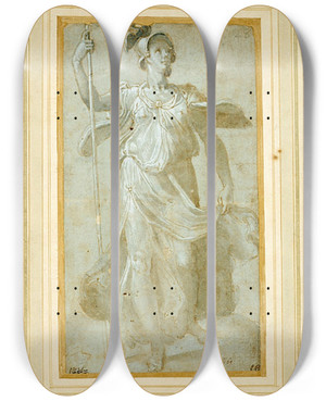 Triptych art skateboard deck of Circle Of Federico Zuccaro Fulllength Draped Figure Of Woman by Circle Of Federico Zuccaro (1541-1609)