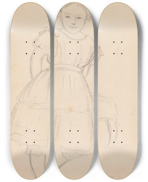 Triptych art skateboard deck of Hans Gude Stende Jente by Hans Gude (1825-1903)