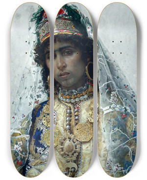 Triptych art skateboard deck of Josep Tapir Bar Berber Bride by Josep Tapiro Baro (1836-1913)