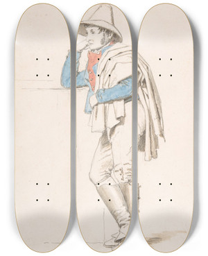 Triptych art skateboard deck of Martinus Rrbye Study Of A Roman Coachman by Martinus Rorbye (1803-1848)
