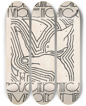 Triptych art skateboard deck of Reijer Stolk Ontwerp Voor Vignet Voor Nederlandsche Vereeniging Tot Bescherming Van Dieren_2 by Reijer Stolk (1896-1945)