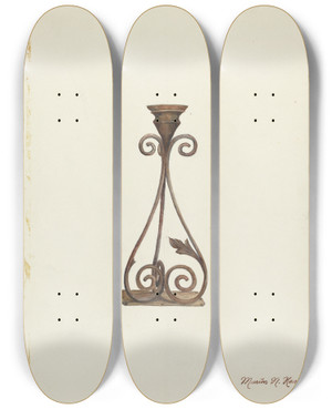 Triptych art skateboard deck of Marius Hansen Candlesticks by Marius Hansen