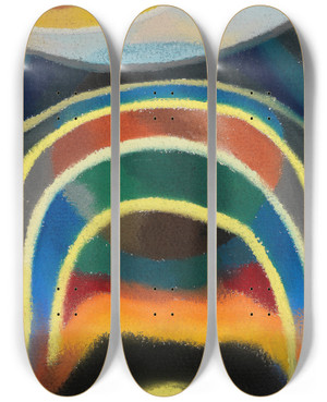 Triptych art skateboard deck of Otto Freundlich Lichtkreise Kosmischer Regenbogen by Otto Freundlich (1878-1943)
