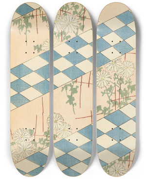 Triptych art skateboard deck of Korin Furuya Editor Bijutsukai Pl58 by Korin Furuya (Editor) (1875-1910)