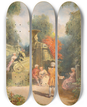 Triptych art skateboard deck of Max Friedrich Rabes High Society In A Pleasure Garden by Max Friedrich Rabes (1868-1944)