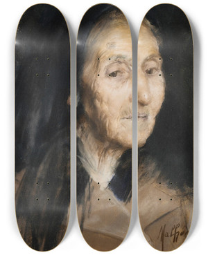 Triptych art skateboard deck of Jos Malhoa Tte De Femme Age by Jose Malhoa (1855-1933)