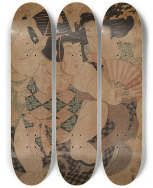 Triptych art skateboard deck of Kitagawa Utamaro No Title_4 by Kitagawa Utamaro (1753-1806)