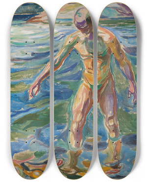 Triptych art skateboard deck of Edvard Munch Bathing Man by Edvard Munch (1863-1944)