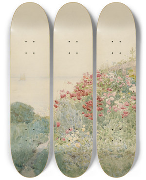 Triptych art skateboard deck of Childe Hassam Field Of Poppies Isles Ofshoals by Childe Hassam (1859-1935)