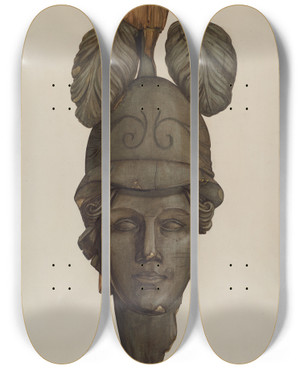 Triptych art skateboard deck of Helen Bronson Head From A Statue Minerva by Helen Bronson