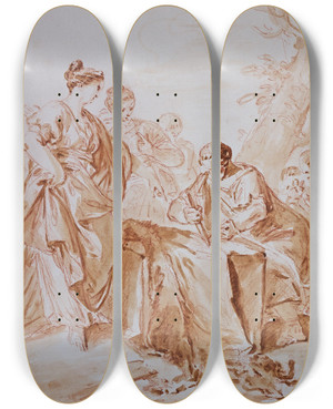 Triptych art skateboard deck of Bernhard Rode Founding Of Carthage by Bernhard Rode (1725-1797)