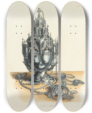 Triptych art skateboard deck of Carl Becker Kunstwerke Und Gerathschaften Des Mittelalters Und Der Renaissance Pl69 by Carl Becker (19-)