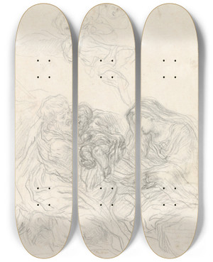 Triptych art skateboard deck of Baldassarre Franceschini Holy Family With Two Flying Angels by Baldassarre Franceschini (1611-1689)