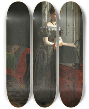 Triptych art skateboard deck of Christen Kbke Portrt Af Kunstnerens Sster Conradine Kbke 1830 by Christen Kobke (1810-1848)