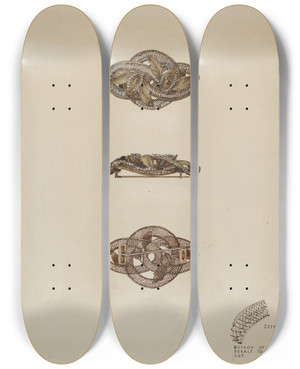 Triptych art skateboard deck of Kurt Melzer Brooch_3 by Kurt Melzer