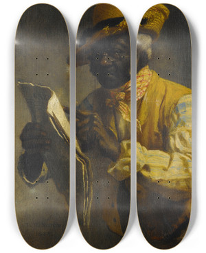 Triptych art skateboard deck of Thomas Waterman Wood Reading The Gazette by Thomas Waterman Wood (1823-1903)