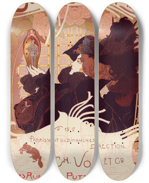 Triptych art skateboard deck of Georges De Feure Journal Des Ventes by Georges de Feure (1868-1943)