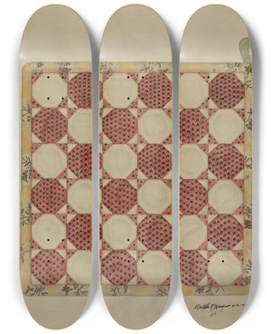 Triptych art skateboard deck of Ralph N Morgan Quilt Pattern Square by Ralph N Morgan