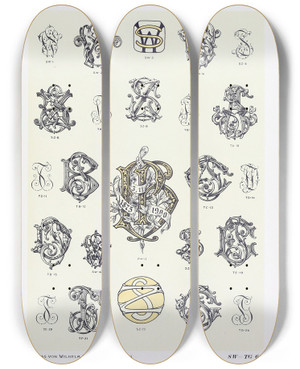 Triptych art skateboard deck of Wilhelm Diebener Monogrammes Und Dekorationen Pl065 by Wilhelm Diebener (1922)