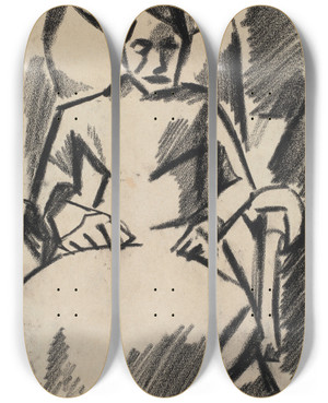 Triptych art skateboard deck of Kurt Schwitters Z 112 Die Kranke by Kurt Schwitters (1887-1948)