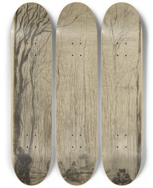 Triptych art skateboard deck of James Ensor Bosgezicht Te Groenendaal by James Ensor (1860-1949)