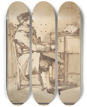 Triptych art skateboard deck of Franoisandr Vincent Man Seated At A Keyboard Instrument by Franois-Andr Vincent (1746-1816)