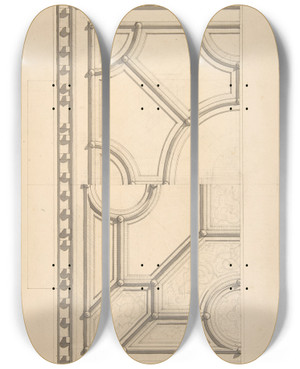 Triptych art skateboard deck of Julesedmondcharles Lachaise Two Designs For A Ceiling by Jules-Edmond-Charles Lachaise (1897)