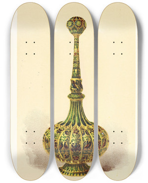 Triptych art skateboard deck of John Charles Robinson Rosewater Bottle Or Sprinkler In Silver Gilt And Enamelled by John Charles Robinson (1824-1913)
