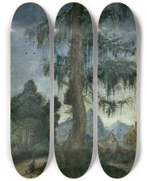 Triptych art skateboard deck of Albrecht Altdorfer Landscape With Spruce by Albrecht Altdorfer (1480-1538)