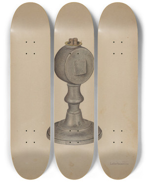 Triptych art skateboard deck of Leroy Griffith Camphor Lamp by Leroy Griffith