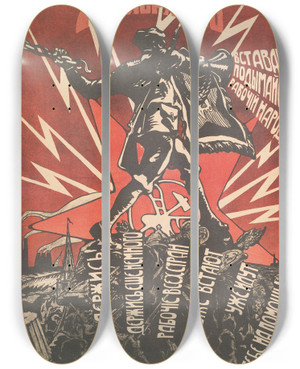 Triptych art skateboard deck of G Zeiler 7 November 1918 by G Zeiler