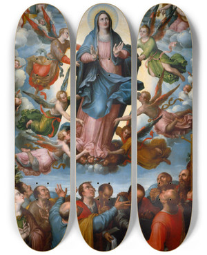 Triptych art skateboard deck of Alonso Lpez De Herrera The Assumption Of The Virgin by Alonso Lopez De Herrera (1579-1648)