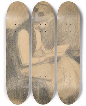 Triptych art skateboard deck of Eduard Putra Woman Reading by Eduard Putra (1883-1915)