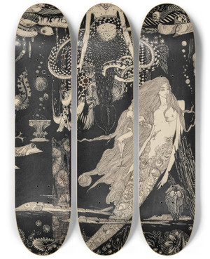 Triptych art skateboard deck of Harry Clarke The Little Sea Maid by Harry Clarke (1889-1931)