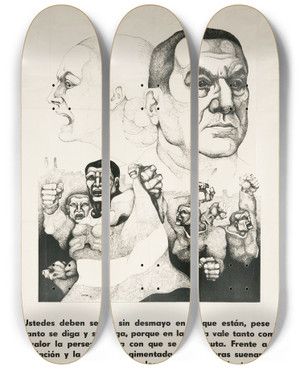 Triptych art skateboard deck of Ricardo Carpani Afiche Federacin Grfica Bonaerense De 1973 by Ricardo Carpani (1930-1997)