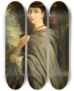 Triptych art skateboard deck of Alexandre Marie Colin Portrait De Madame Cavalli by Alexandre Marie Colin (1798-1875)