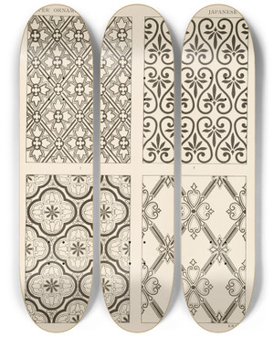 Triptych art skateboard deck of George Ashdown Audsley Outlines Of Ornament In The Leading Styles Pl24 by George Ashdown Audsley (1838-1925)