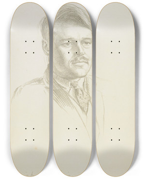 Triptych art skateboard deck of Roland Hipkins Untitled Portrait Of A Man by Roland Hipkins (1894-1951)