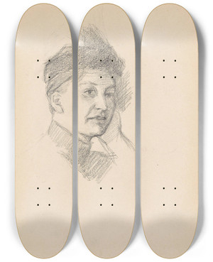Triptych art skateboard deck of Signe Scheel Portrait Of A Woman_2 by Signe Scheel (1860-1942)