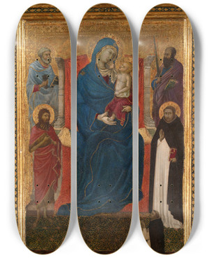 Triptych art skateboard deck of Ugolino Di Nerio Virgin And Child Enthroned With Saints Peter Paul John The Baptist And Dominic And A Dominican Supplicant by Ugolino di Nerio (1280-1349)