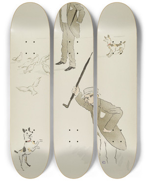 Triptych art skateboard deck of Georges Goursat Sem Lord Colomb by Georges Goursat (Sem) (1863-1934)