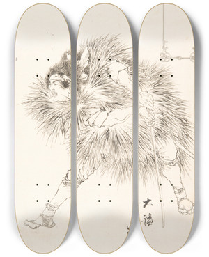 Triptych art skateboard deck of Tsukioka Yoshitoshi Finished Drawing Of A Warrior by Tsukioka Yoshitoshi (1839-1892)