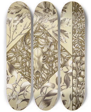 Triptych art skateboard deck of Anton Seder Die Pflanze In Kunst Und Gewerbe Pl053 by Anton Seder (1850-1916)